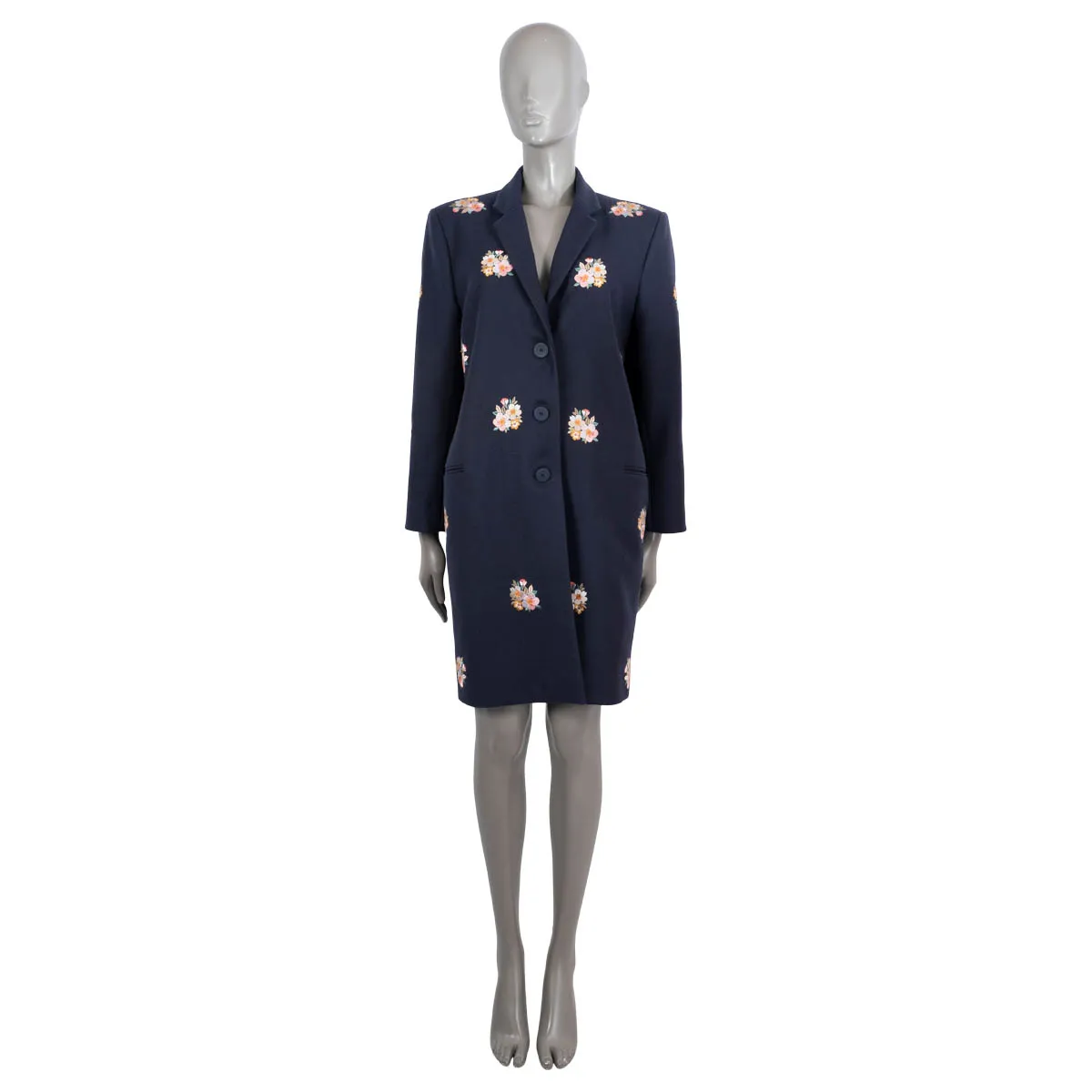 Single-Button Coat in Navy with Floral Embroidery by Vilshenko