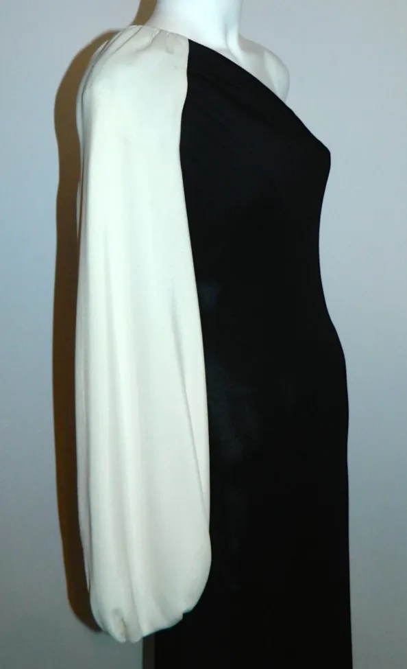 vintage 1960s WERLE gown / black one shoulder jersey dress XS