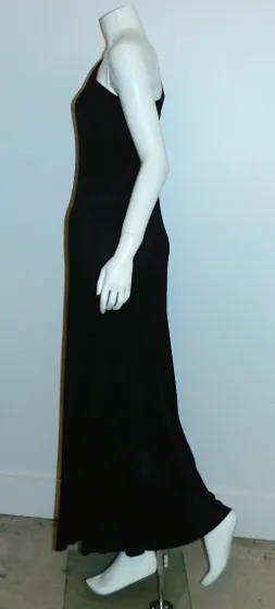 vintage 1960s WERLE gown / black one shoulder jersey dress XS