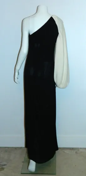 vintage 1960s WERLE gown / black one shoulder jersey dress XS