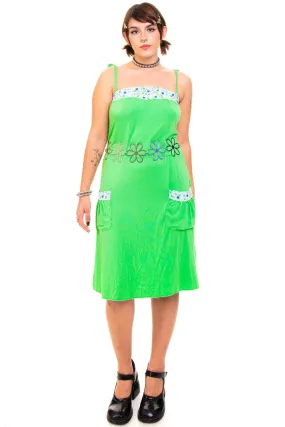 Vintage Y2K Lu Lu Lame Green Floral Tank Dress - M/L