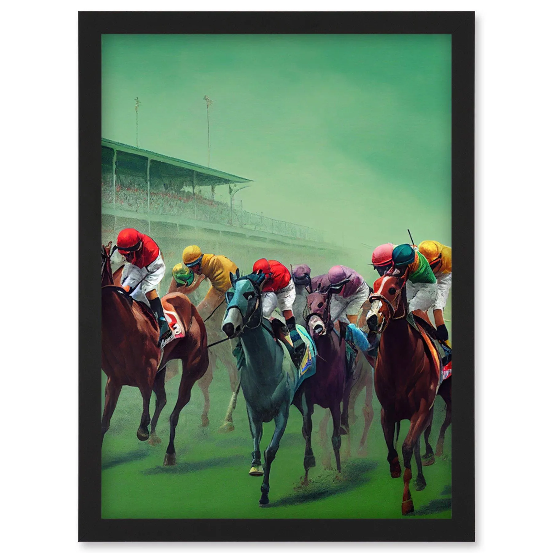 Wall Art & Pictures | Kentucky Derby Horse Racing Jockeys Modern Oil Painting Artwork Framed Wall Art Print A4 | Artery8