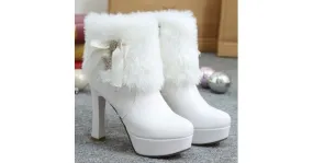 White Ankle Fur Gold Star Platform Boots