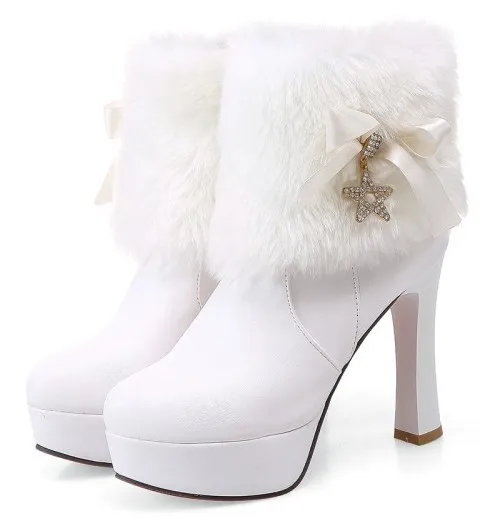 White Ankle Fur Gold Star Platform Boots