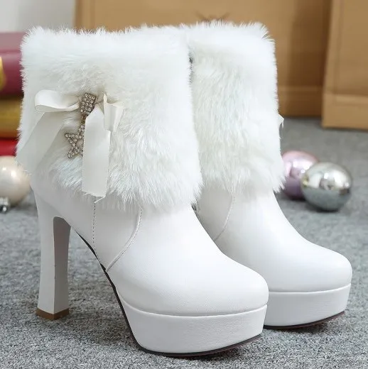 White Ankle Fur Gold Star Platform Boots