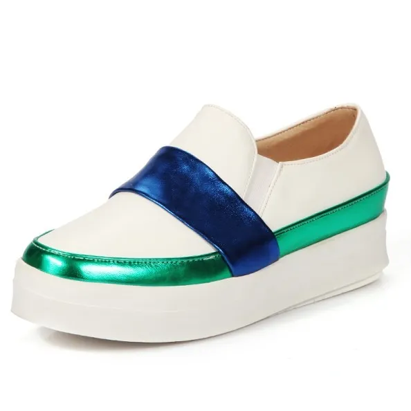 Trendy White Blue Hidden Wedges Women's Sneakers Flats