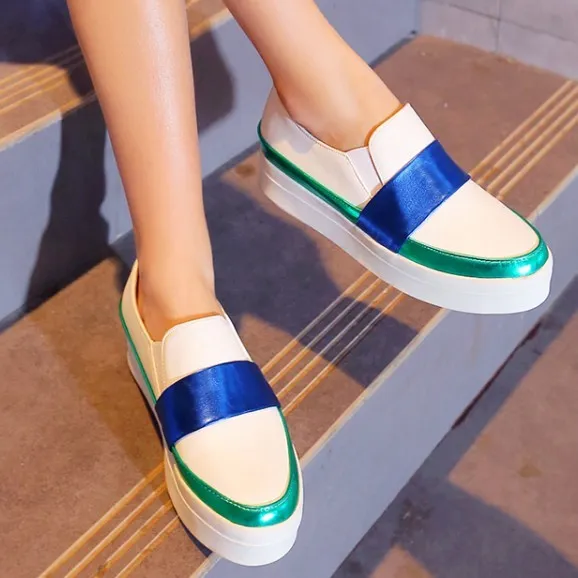 Trendy White Blue Hidden Wedges Women's Sneakers Flats