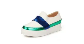 Trendy White Blue Hidden Wedges Women's Sneakers Flats