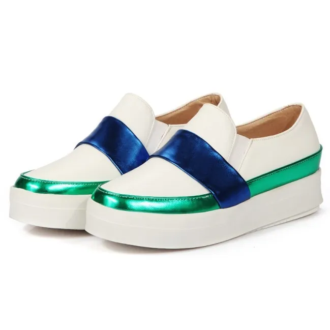 Trendy White Blue Hidden Wedges Women's Sneakers Flats