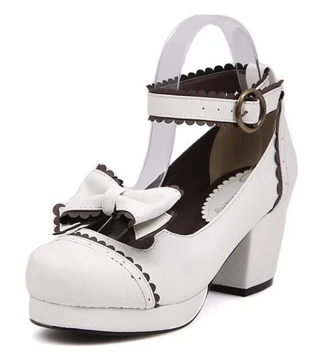 Mid-Heel White Lolita Mary Jane Shoes