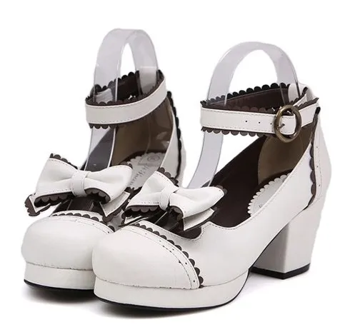 Mid-Heel White Lolita Mary Jane Shoes