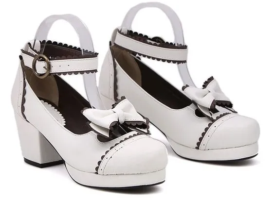 Mid-Heel White Lolita Mary Jane Shoes