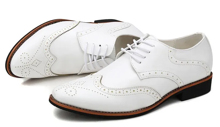 White Vintage Leather Lace Up Mens Oxfords Flats Dress Shoes