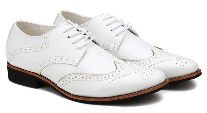 White Vintage Leather Lace Up Mens Oxfords Flats Dress Shoes