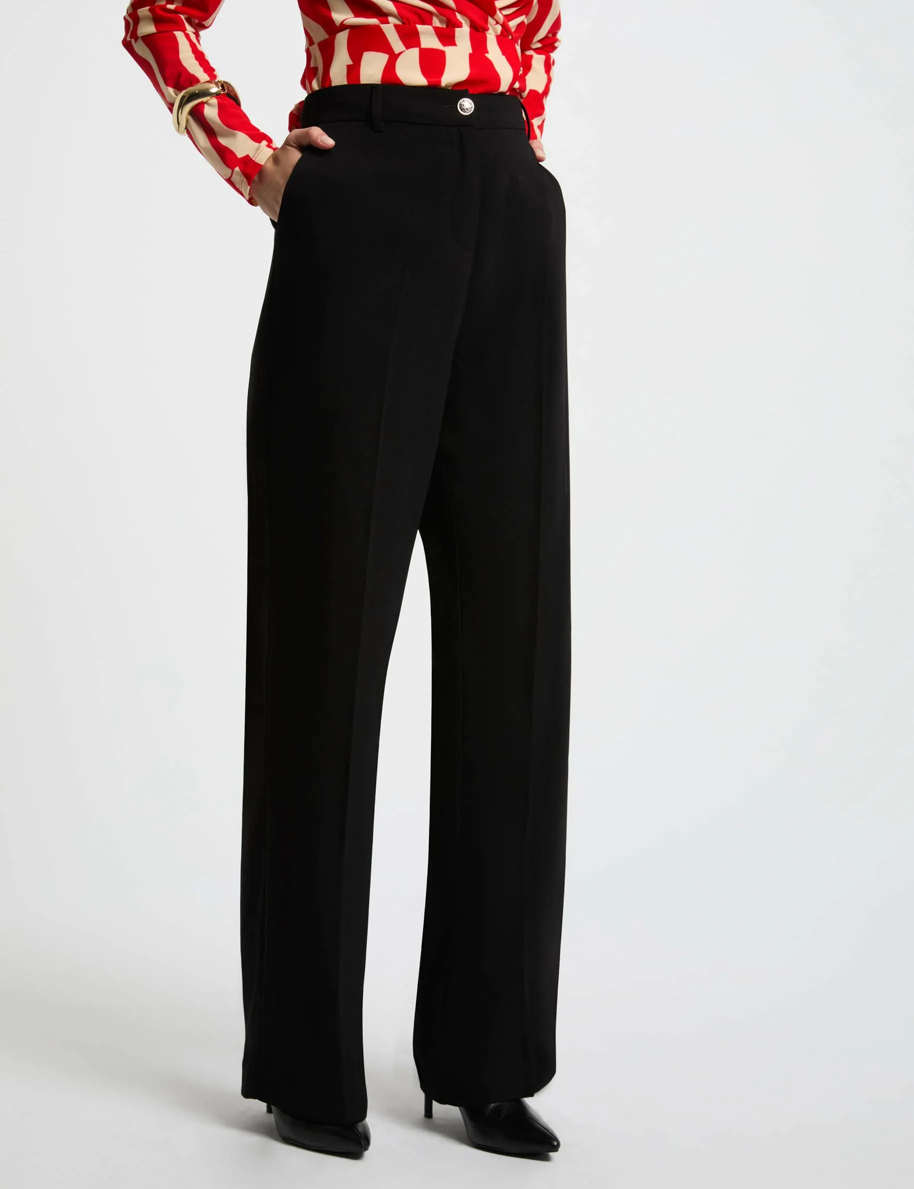 Wide leg trousers with darts black women