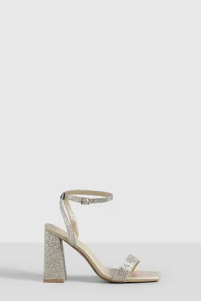 Wide Width Glitter Square Toe Two Part Heels