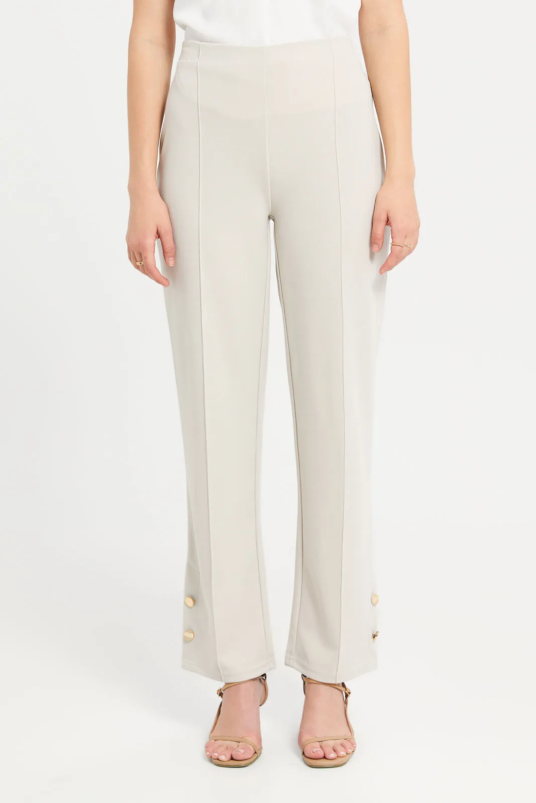 Women Cream Wide Leg Trousers