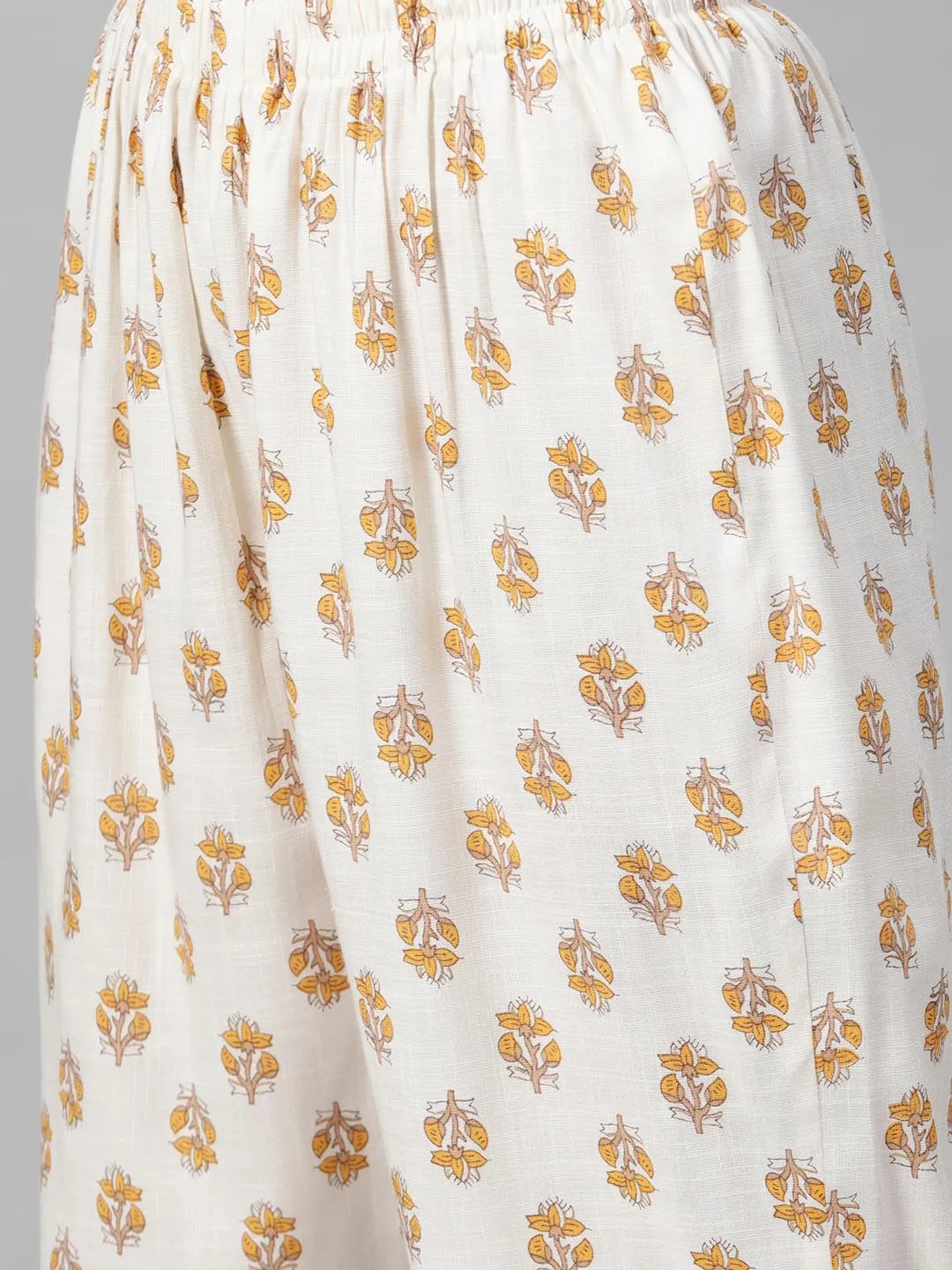 Women Mustard Yellow Cream-Coloured Printed Kurta with Trousers