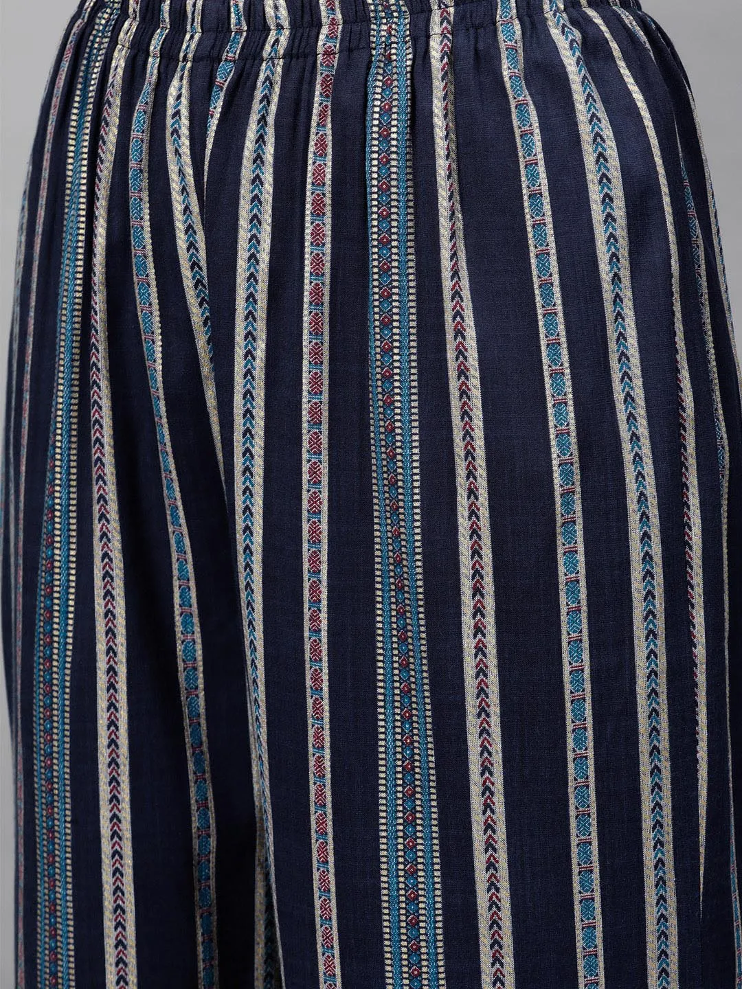 Women Navy Blue Printed Kurta with Trousers