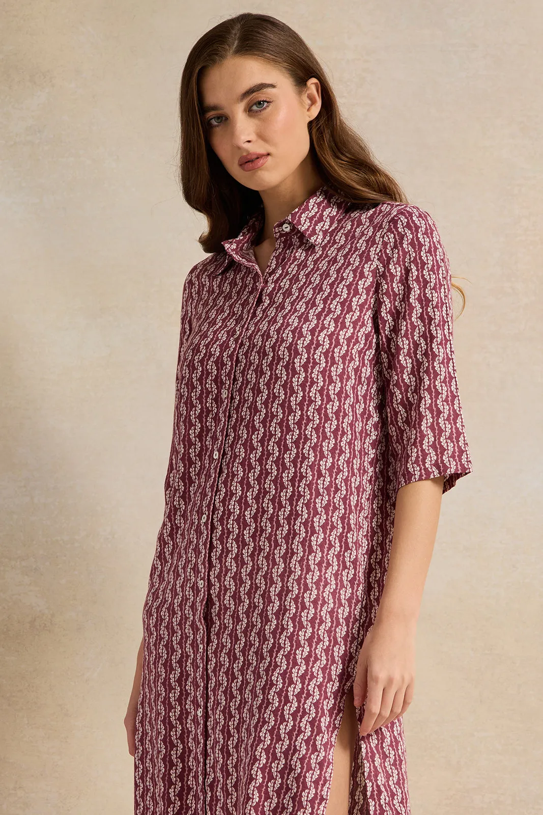 Women Red Printed Nightshirt Dress