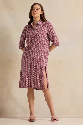 Women Red Printed Nightshirt Dress