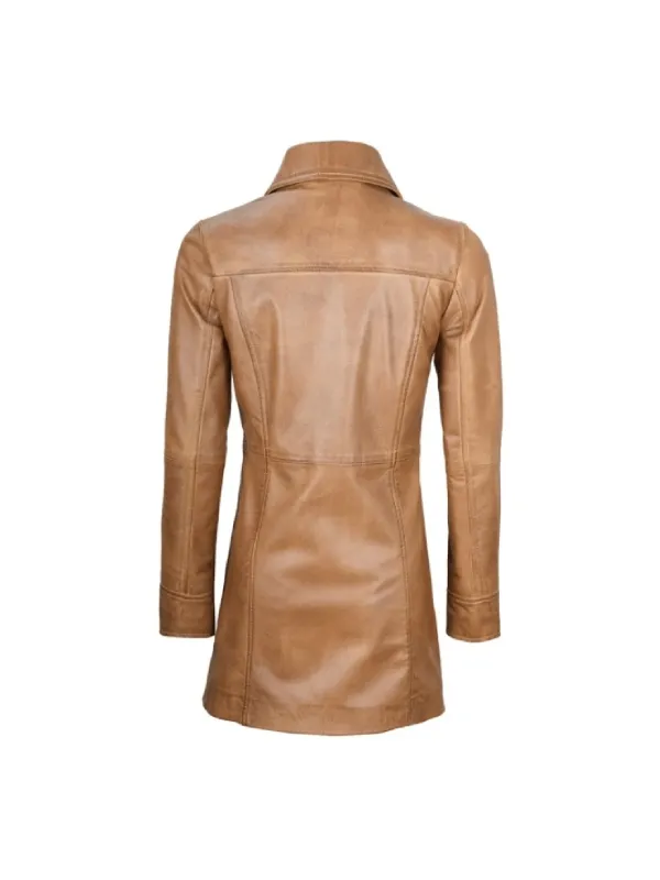 Womens Camel Brown Leather Coat