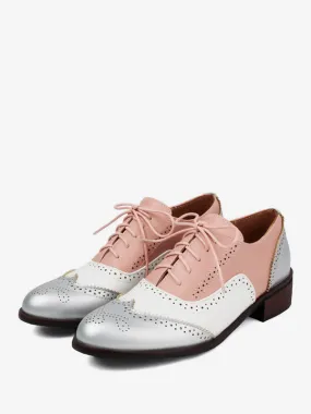 Women's Oxfords Patchwork Round Toe Puppy Heel Oxford Shoes