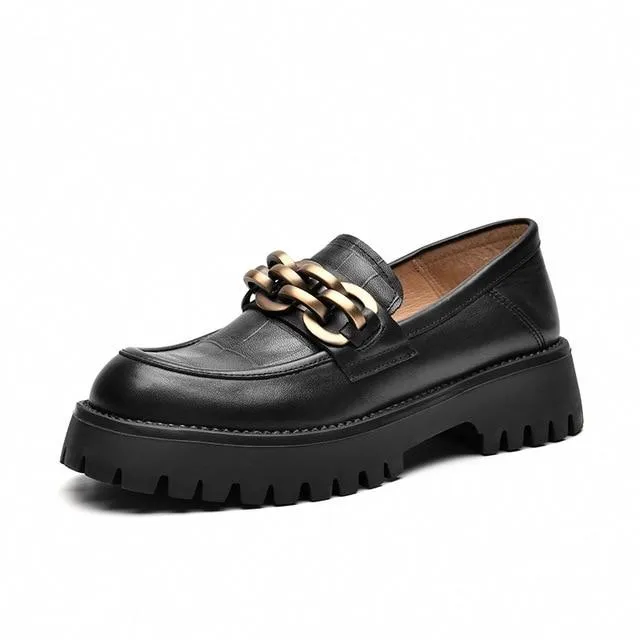 Women's platform shoes made of genuine leather