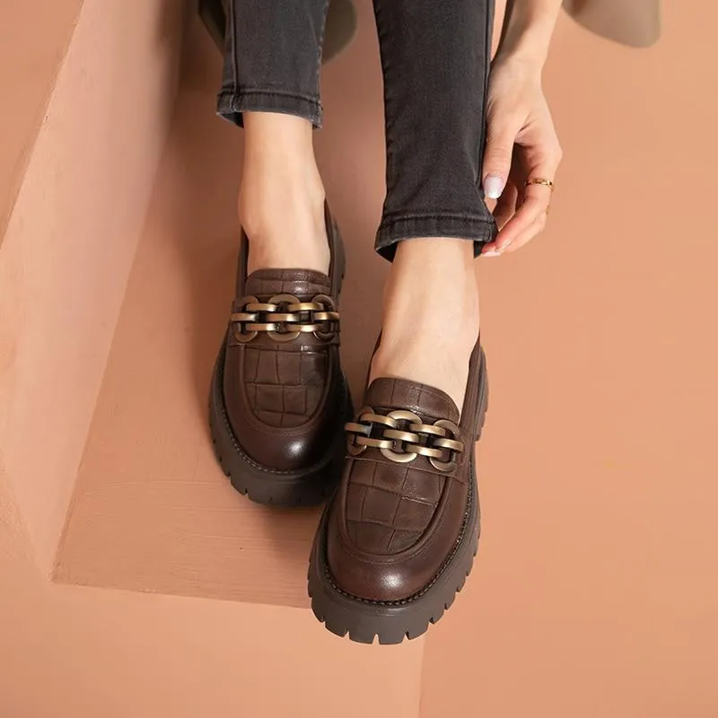 Women's platform shoes made of genuine leather