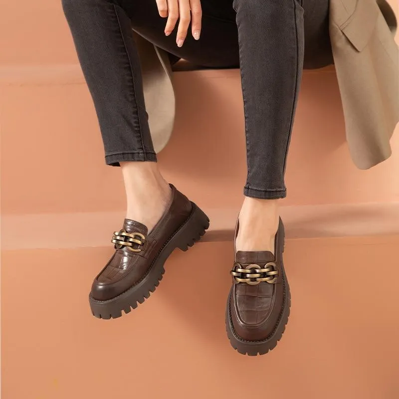 Women's platform shoes made of genuine leather