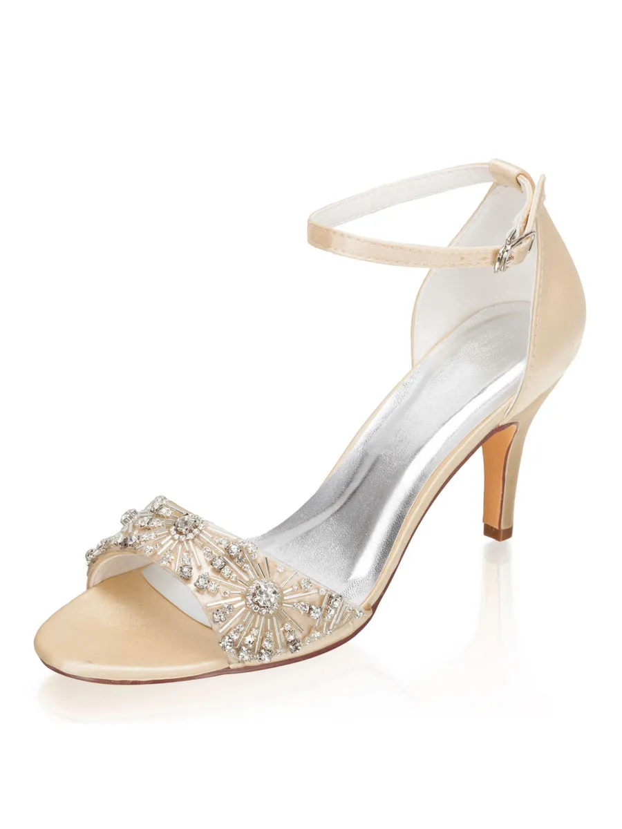 Women's Rhinestone Ankle Strap Bridal Heels