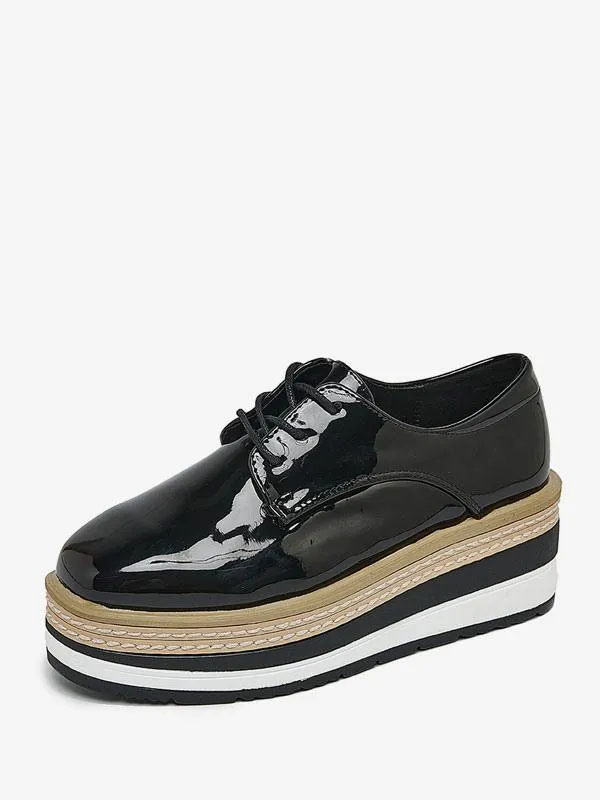 Patent Leather Round Toe Wedge Oxfords