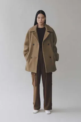 Wool & Alpaca Blend Boucle Coat in Camel