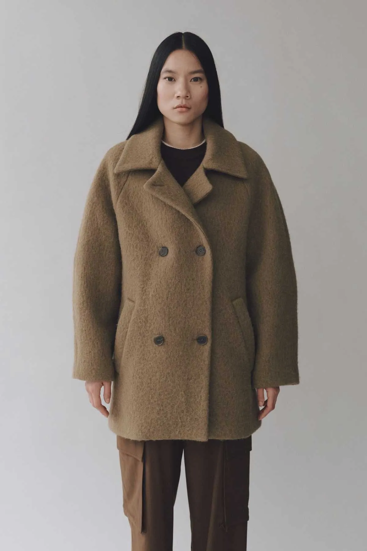 Wool & Alpaca Blend Boucle Coat in Camel