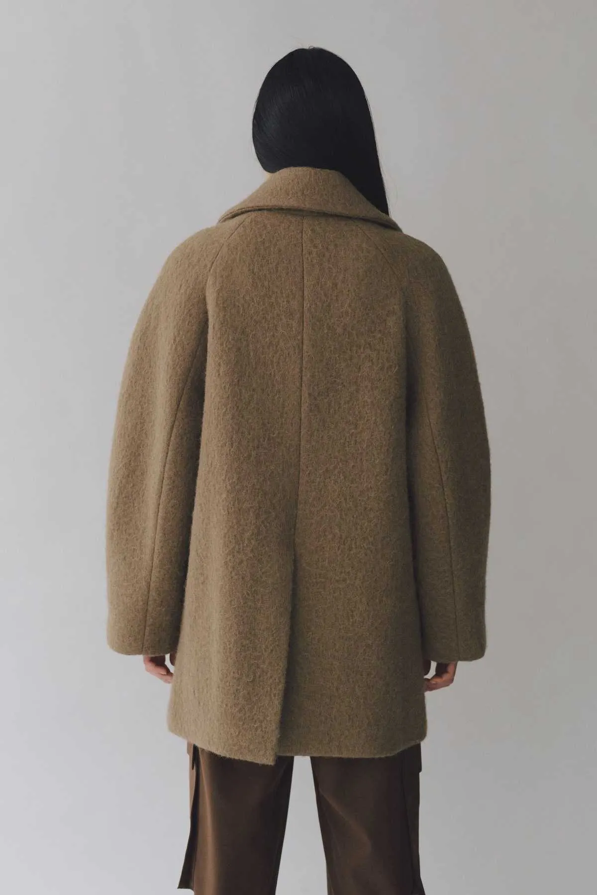 Wool & Alpaca Blend Boucle Coat in Camel