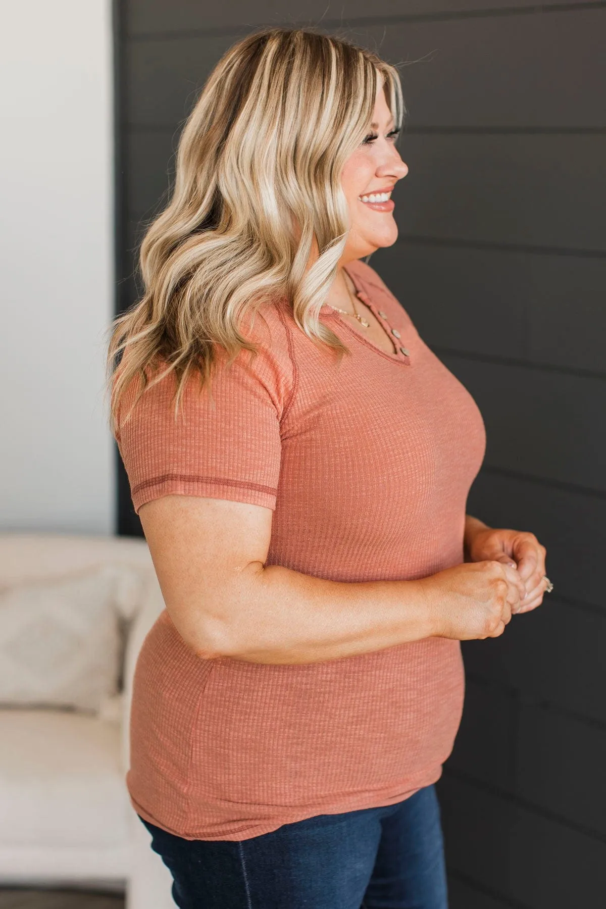 Word Around Town Knit Top- Dark Peach