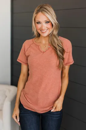 Word Around Town Knit Top- Dark Peach