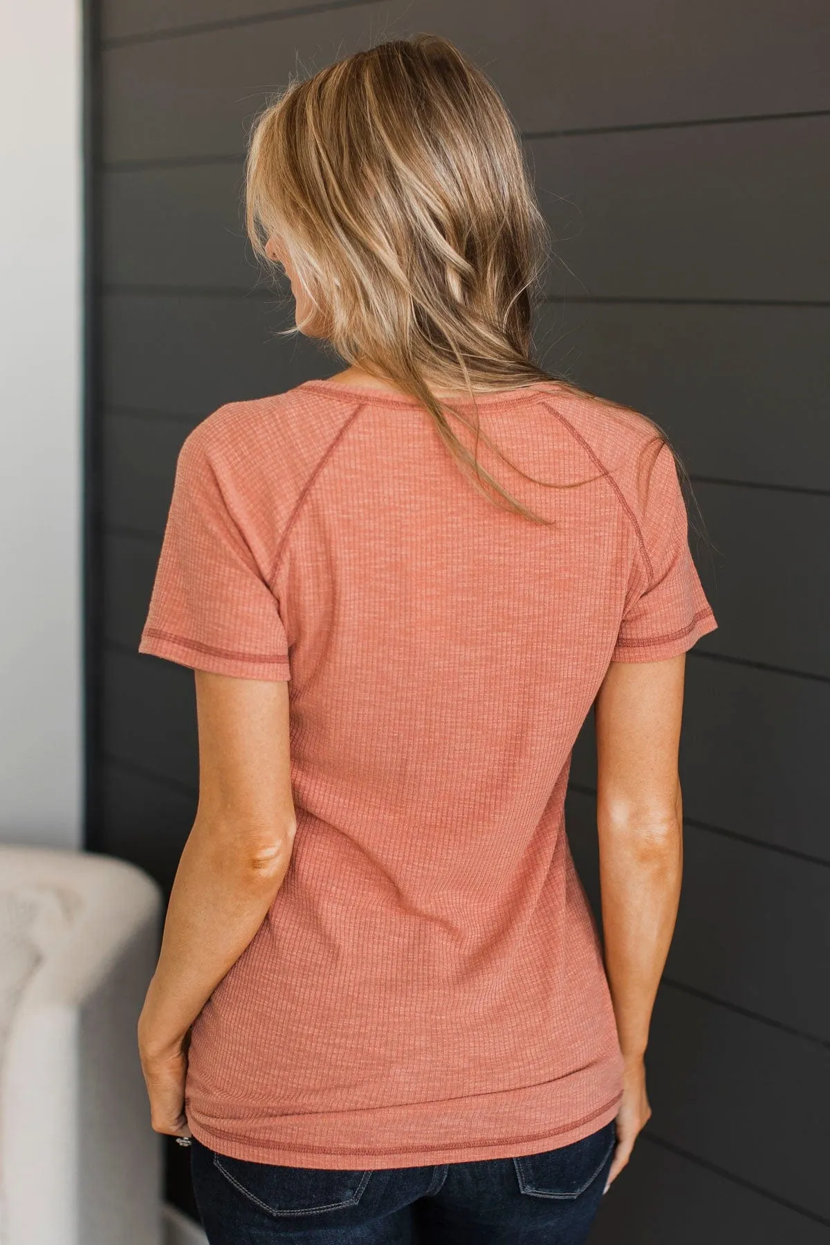 Word Around Town Knit Top- Dark Peach