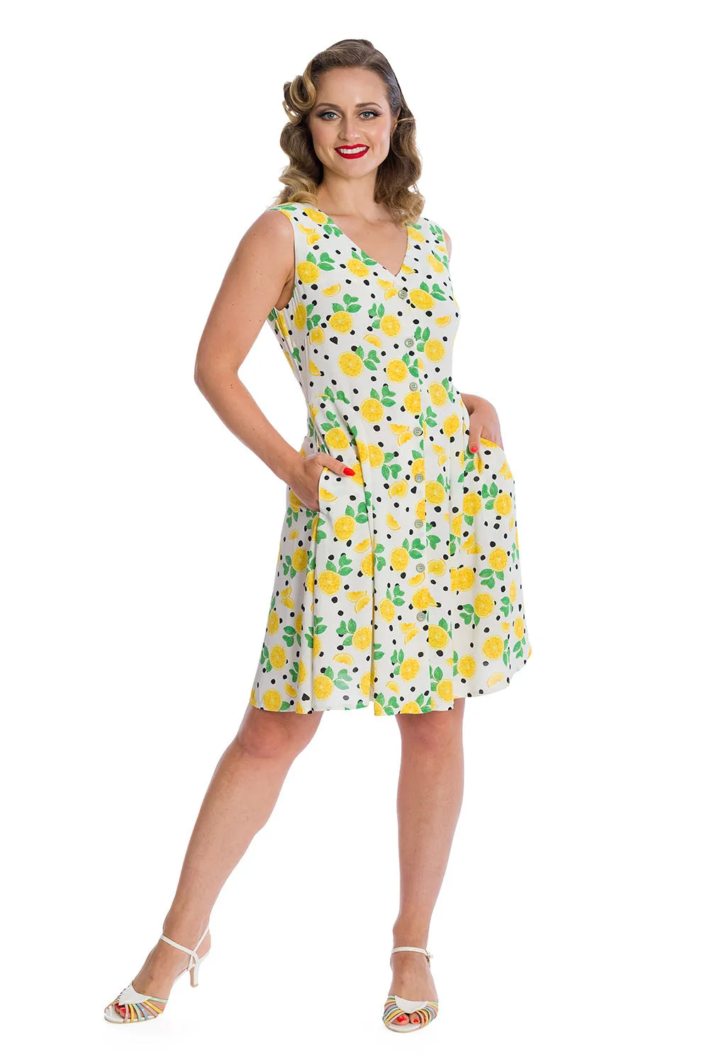 Yellow Citrus Print Summer Dress