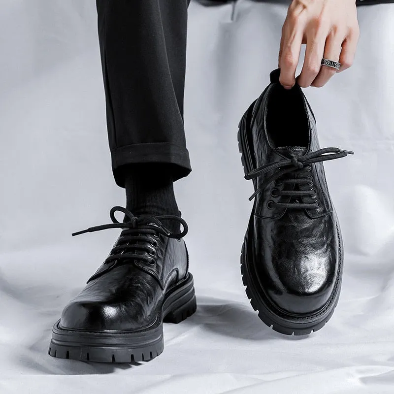 Yeoksam Wrinkled Faux Leather Chunky Derby Shoes