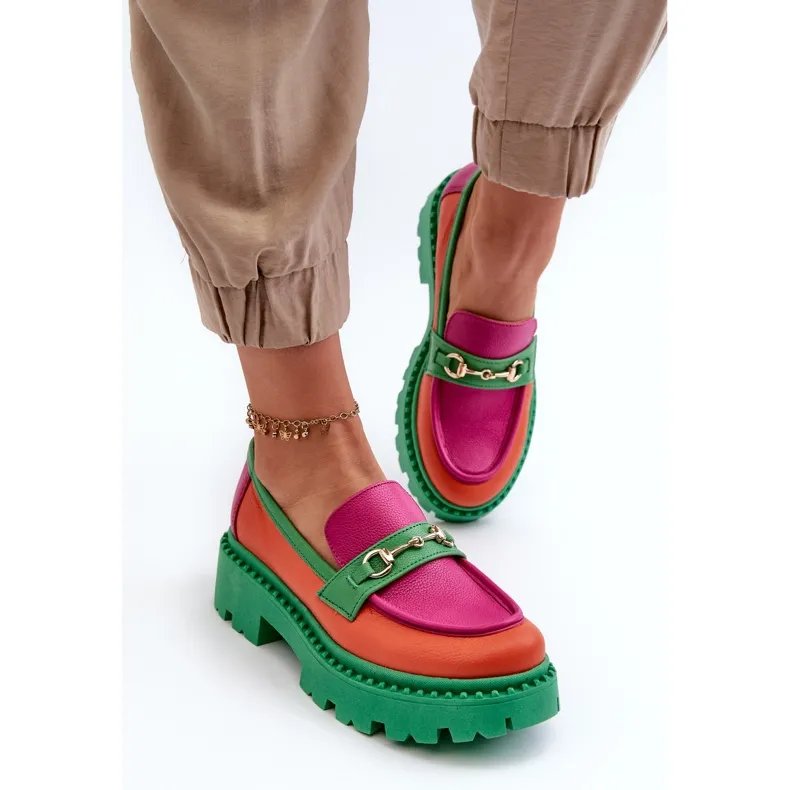 Zazoo 3476 Green Multicolored Women's Leather Moccasins