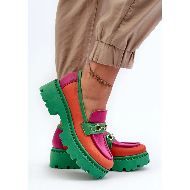 Zazoo 3476 Green Multicolored Women's Leather Moccasins