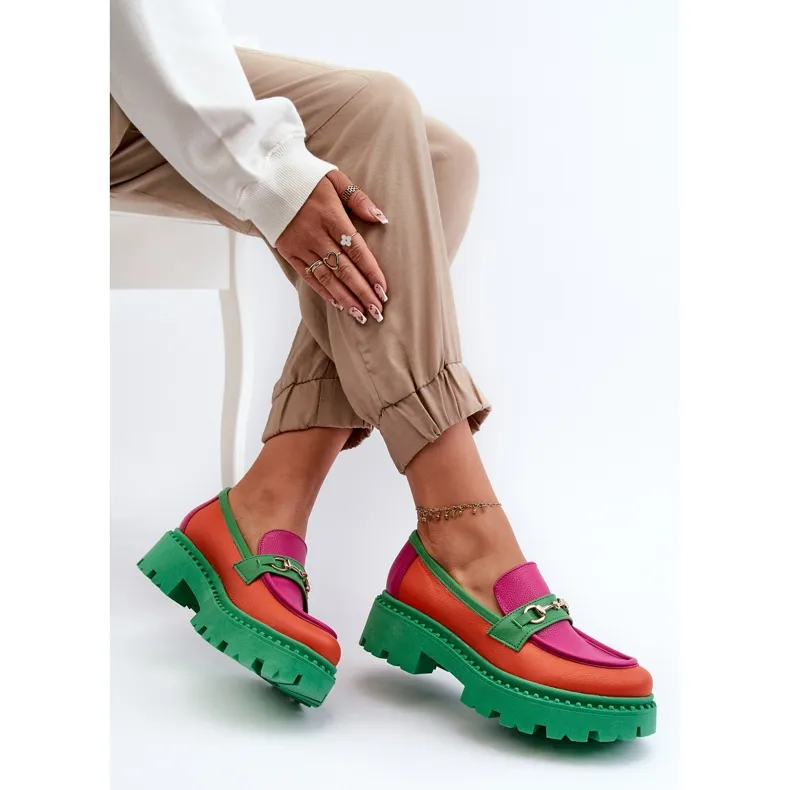 Zazoo 3476 Green Multicolored Women's Leather Moccasins