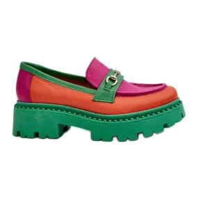 Zazoo 3476 Green Multicolored Women's Leather Moccasins