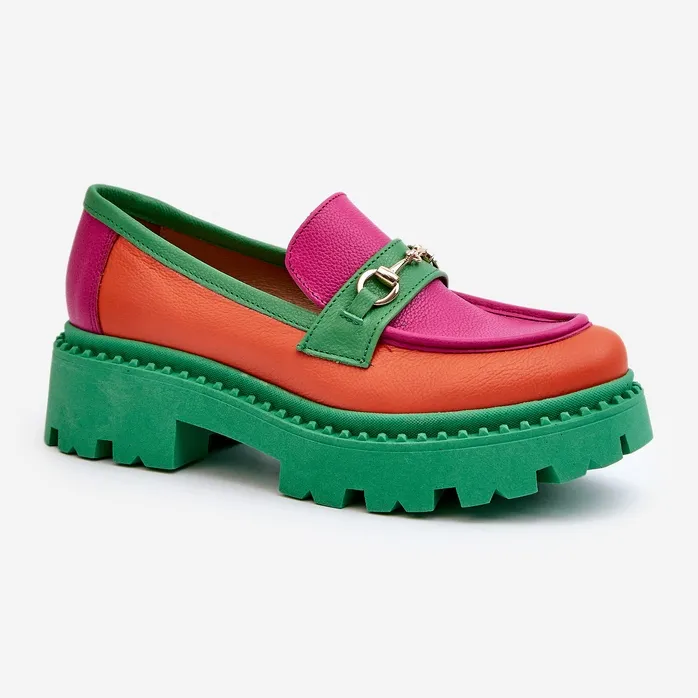 Zazoo 3476 Green Multicolored Women's Leather Moccasins