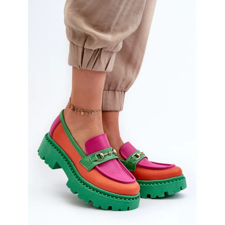 Zazoo 3476 Green Multicolored Women's Leather Moccasins