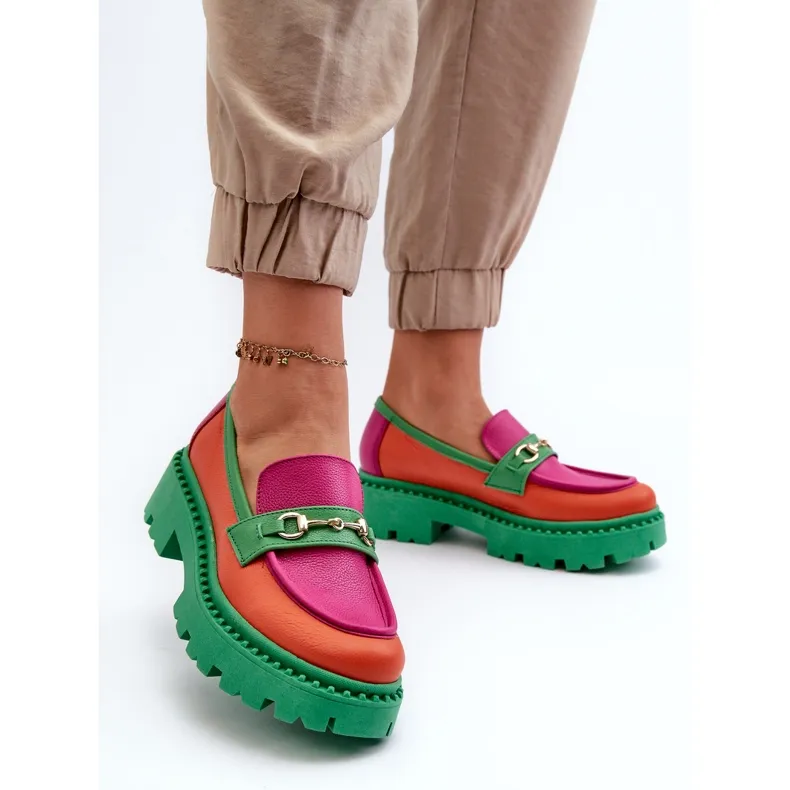 Zazoo 3476 Green Multicolored Women's Leather Moccasins