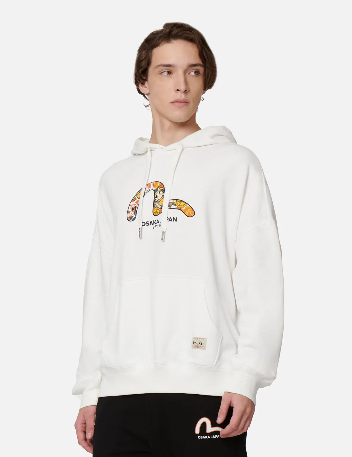 Zip-up Daruma and Fortune Cat Print Hooded Sweatshirt